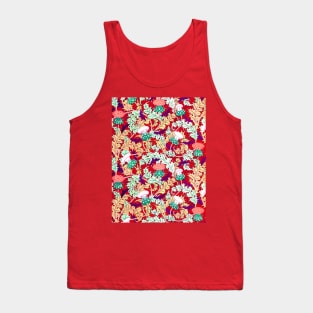 RAVENS,CICADAS AND WHITE RED THISTLES WITH GREEN LEAVES Art Nouveau Floral Pattern Tank Top